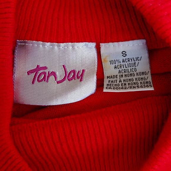 Women's Red Sweater Size Small Short Sleeves Mock Neck Tan Jay - Picture 3 of 4